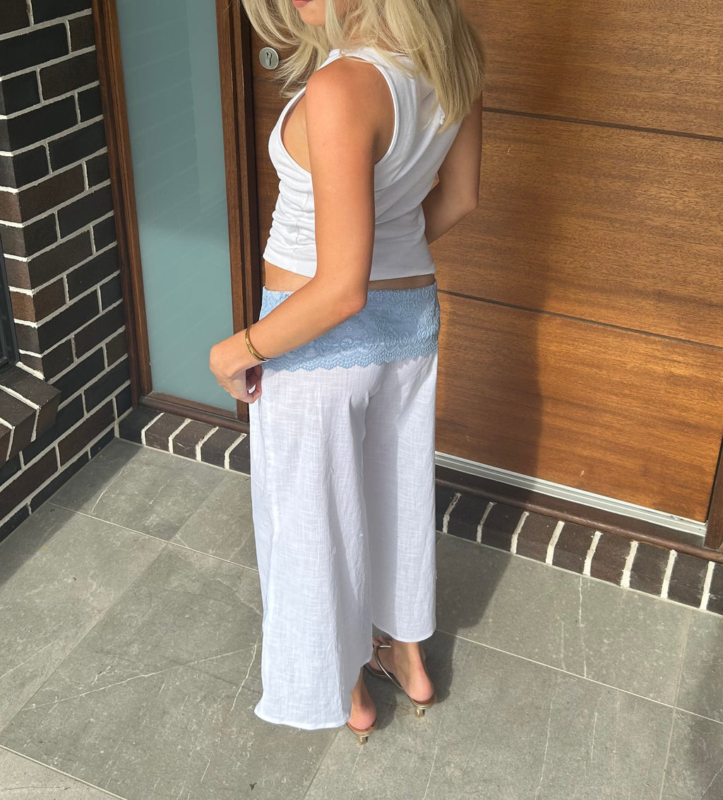 Lexie Lace Capri Pants White and Baby Blue