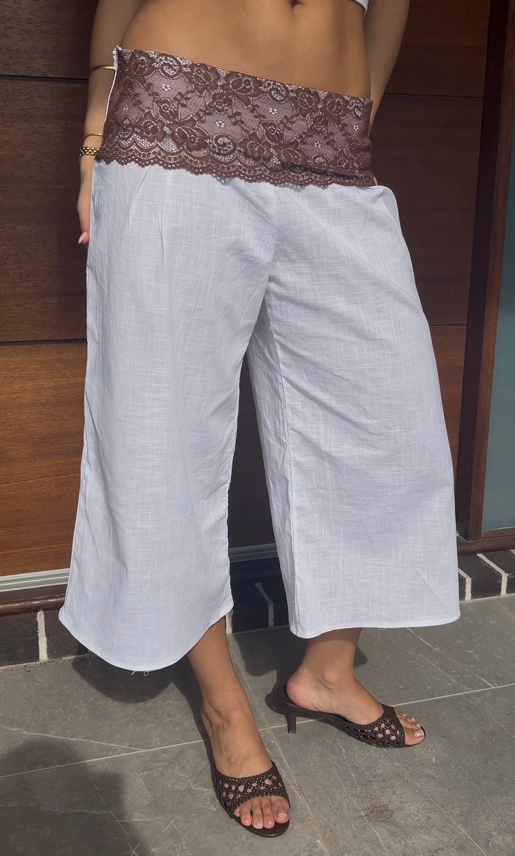 Lexie Lace Capri Pants Mocha and White