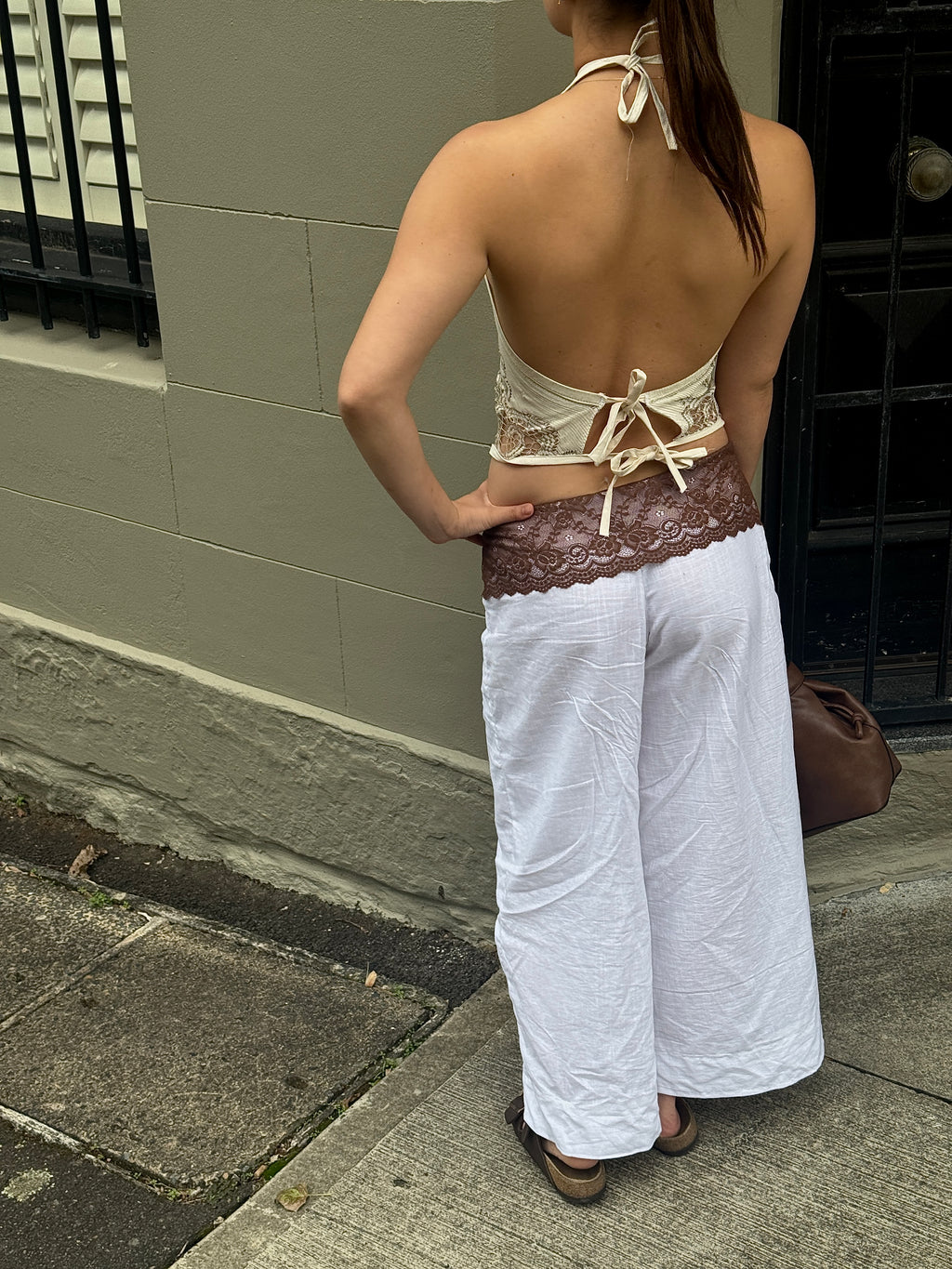 Lace Full length Pants Mocha and White - MADE TO ORDER (5-7 Days Production time)