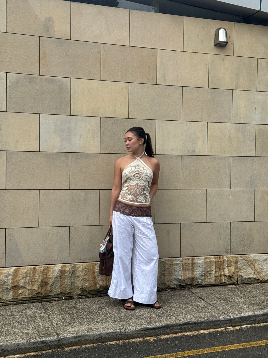 Lace Full length Pants Mocha and White - MADE TO ORDER (5-7 Days Production time)