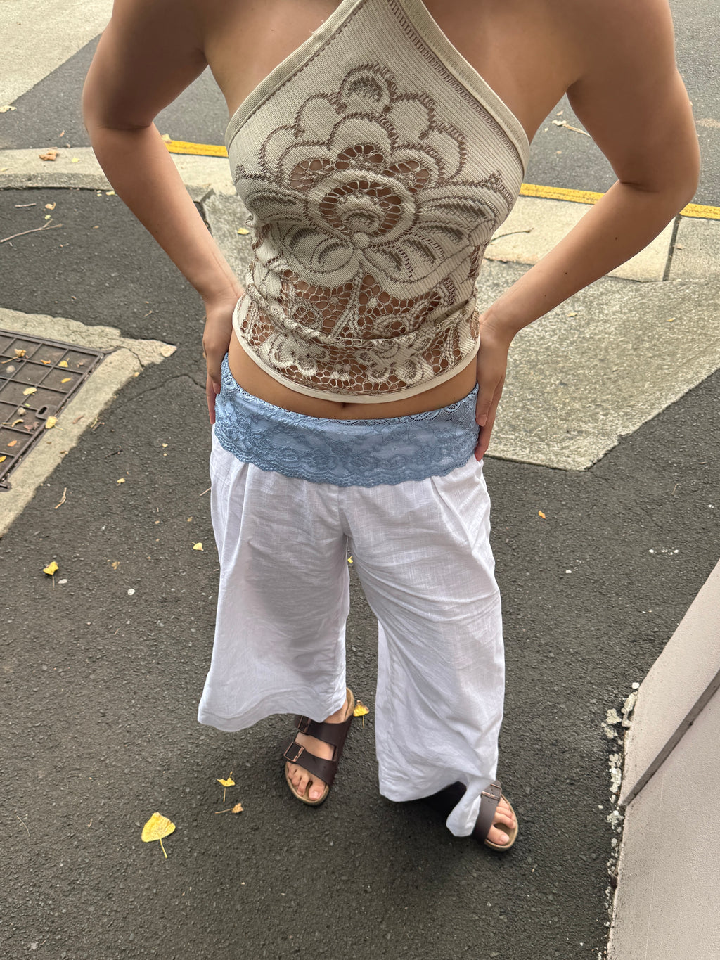 Lace Full length Pants White and Baby Blue- MADE TO ORDER (5-7 Days Production time)