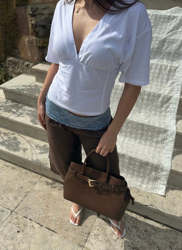 Lexie Lace Capri Pants Mocha and Baby Blue