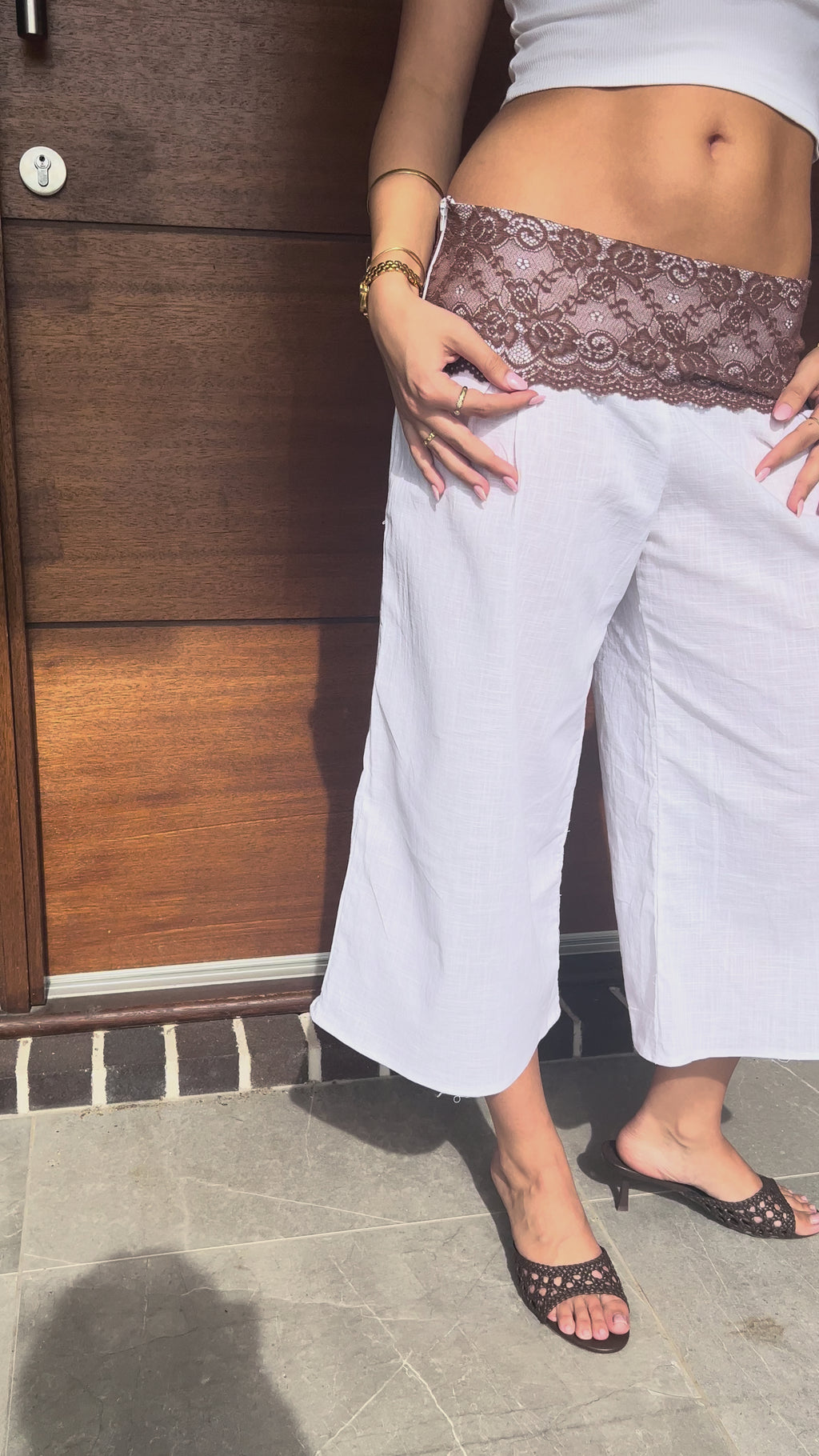 Lexie Lace Capri Pants Mocha and White